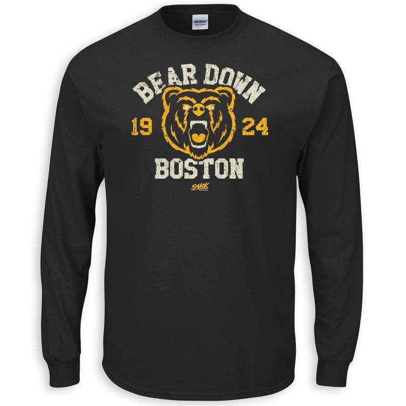 Smack Apparel Boston Hockey Fans. Bear Down Boston. Heather Black T-Shirt (Sm-5X) (Long Sleeve, X-Large) - Image 1